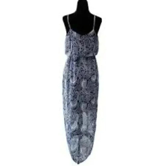 Smart Set Maxi Dress Wrap Front Sheer Flowy Hi Low Asymmetric  Blue Paisley XS - Picture 2 of 15